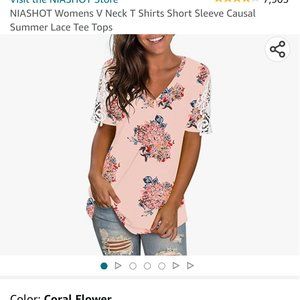 Women short sleeve lace casual v-neck